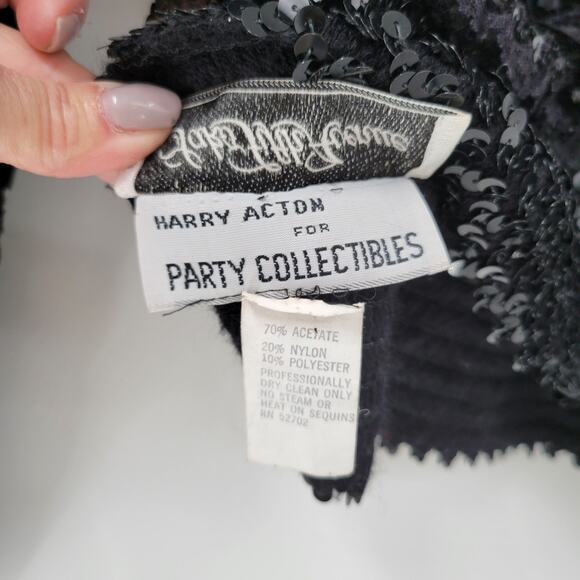 VTG Harry Acton Evening Jacket Womens 8 Black Sequin Lace Satin Ruffles Party - Picture 14 of 16
